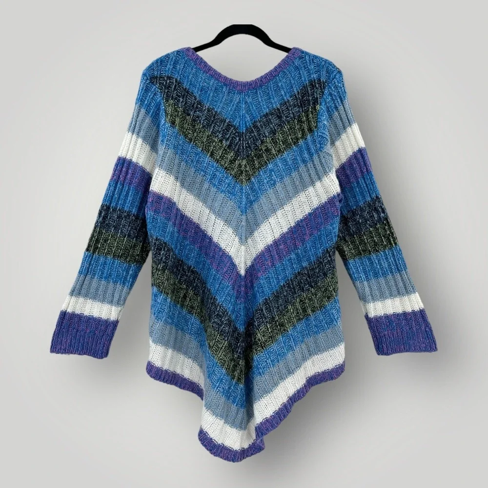 Bongo Plus‎ Sweater Woman's Size 3X Multicolor V-Neck Blue Purple Gray Stripe